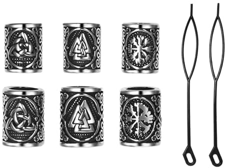 OIDEA Herren Haarschmuck Wikinger Set: Biker Bartperlen Schmuck aus 316L Edelstahl Viking Punk Rock Frisuren Schmuck in Silber Geschenk für Männer Freund