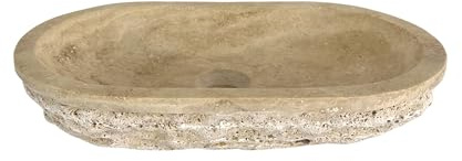 DNC Handmade Travertine Countertop Sink – Natural Stone Vessel Sink for Bathroom Vanity, Marble Round Wash Basin, Polished Stone Sink Bowl