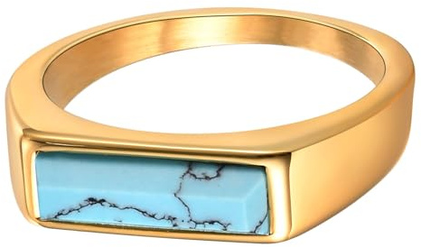 XIAOQENAN Bagues réglables en turquoise naturelle avec sertissage sécurisé en acier inoxydable 316L sophistiqué pour un usage quotidien. Bagues assorties avec outil de mesure, taille unique, Comme