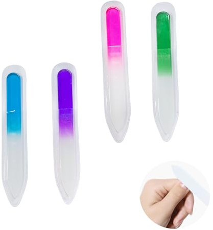 4pcs Professional Glass Nail Files, Double Sided Fine Nail File Set, Toenail Files for Polishing Buffing Shaping and Smooth Manicure, Practical Glass Filing Tools for Home Salon Use