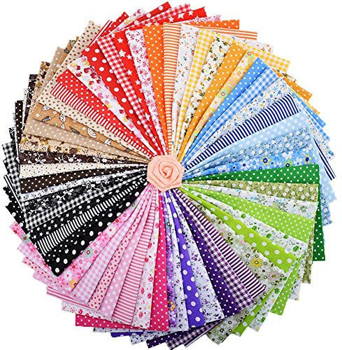 56Pcs 5.9 x 5.9 Fabric Bundles, Top Cotton Quilting Sheets, Precut Multi-Color and Different Pattern Squares Patchwork, for Sewing Crafting Home Party DIY Sewing Mask.