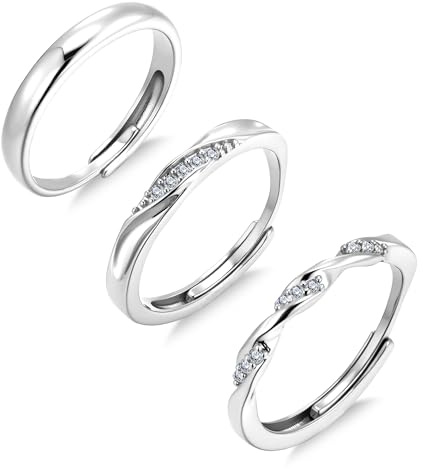 ALEXCRAFT Set de 3 Anillos de Mujer Ajustables Anillos en Plata 925 con Textura Tejida Hipoaalergénicos Anillos Abiertos Vintage Apilables con Circonitas Cúbicas Minimalistas para Mujer Madre e Hija
