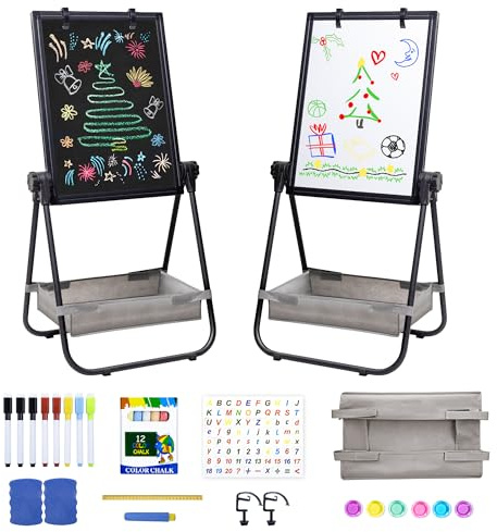 Maxtek Black Kids Easel 24 x 18 in, Double-Sided Art Board