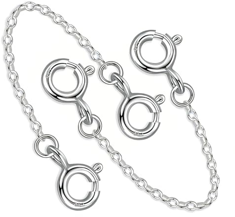 Terilamy Safety Chain for Bracelet, 2 PCS Silver Double Clasps, Chain Extenders with Spring Clasp Extension, Necklace Extender for Jewelry Making Necklace Bracelet DIY Handmade