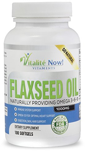 Vitalité Now! Organic Flaxseed Oil Softgels - 1000mg Premium, Virgin Cold Pressed from Flax Seeds - Hair Skin & Nails Support - Omega 3-6-9 Supplement - 100 Count - More Than 3 Month Supply!