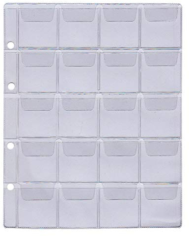 Larius Group 5 x Münzhüllen Münzalbum Münzblätter, 26 – 35-41 - 58 mm Ø Verschiedene Größen, Für Münzen, Gedenkmünzen, z.B. 2 Euro Münzen (20 Fächer bis 41 mm Ø)