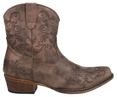 ROPER Damen Kurze Cowboystiefel mit Stickerei, Snip Toe Mode-Stiefel, Braun, 40 EU