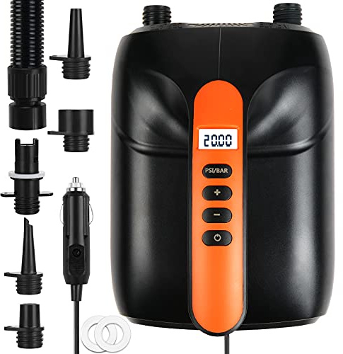 20PSI SUP Electric High Air Pump, 12V Smart high Pressure Pump with Intelligent Dual Stage & Auto-Off Function for Air Mattresses, Inflatables Boats, Tent，Stand Up Paddle Boards
