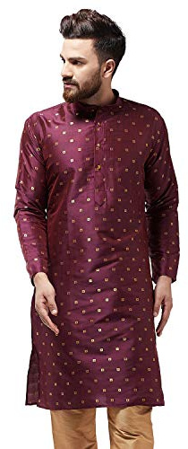 Sojanya (Since 1958 Men'S Silk Blend Wine Printed Only Long Kurta, Size 40