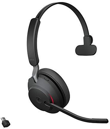 Jabra Evolve2 65 Wireless PC Headset – Noise Cancelling Microsoft Teams Certified Mono Headphones with Long-Lasting Battery – USB-C Bluetooth Adapter – Black