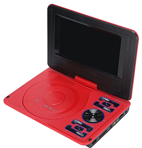 Mini Lecteur DVD Portable de 6,8 '', avec écran Panoramique LCD HD Pivotant à 270 °, Prise en Charge de la Carte USB/SD/Sync TV et de Plusieurs Formats de Disque, pour Les Enfants(Rouge)