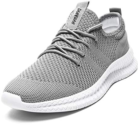 Tvtaop Mens Trainers Road Running Shoes Sneaker Gym Athletic Breathable Outdoor Sports Jogging Fitness Non Slip Lightweight Comfortable Casual Walking Shoes Grey 5.5 UK
