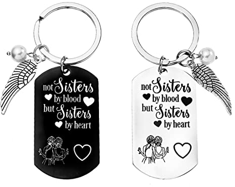 Zeayebsr 2 pièces soeur porte-clés en acier inoxydable, cadeau d'anniversaire petite amie cadeau d'amitié porte-clés porte-clés dames (Noir et gris argent)