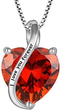 YL Collier Cœur Argent 925 taillé Janvier Pierres de Naissance Grenat I love you Pendentif pour Femme