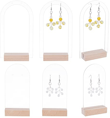 WEBEEDY 6 Stück Acryl Ohrringständer Ohrringhalter Mit Holzsockel Ohrring Schmuckständer Ohrringstifte Display Stecktafel für Ohrringe, Ohrringstifte, Schmuck, Display (2 Stile)