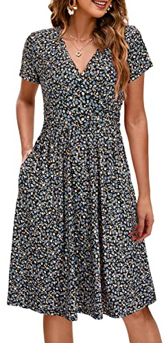 OUGES Dam Moderskap Sommarklänning Bomull Amningsklänning Casual Graviditet Vårklänningar med Fickor, Floralc-2, XL