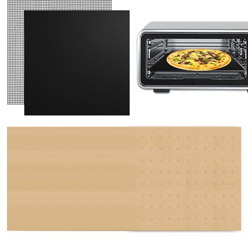 100x 12inch Disposable Parchment Paper +1x Reusable Air Fryer Oven Liner +1 Mesh Grill Mat for Ninja Foodi SP101 SP201 SP301, for Bottom of Toaster Oven, Non-Stick