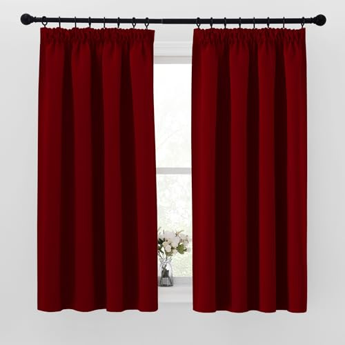 PONY DANCE Tende Oscuranti per Cucina 2 Pezzi 140x160 CM Tenda Corte con Fettuccia Oscurante Finestra Curtains Natalizie Rosse Termiche Isolanti per Interni