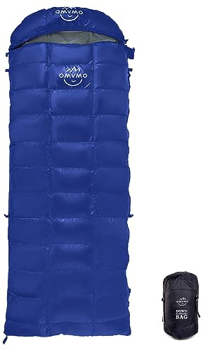 OMVMO 0 20 Degrees F Camping Sleeping Bag for Adults,4 Season Rectangle Down Fiber Sleeping Bag for Camping Hiking,Used as Blanket Quilt or Cloak (Darkblue/20℉/Right Zipper, Regular(Fits up to 6'0''))