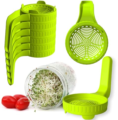 Axim Sprout Jar Lids, Sprout Growing Kit for Mason Jars with Wide Mouth, Sprout Maker for Broccoli, Alfalfa, Radish, Clover, Mung Beans, Salad, Mix, Sprouts (6 Pieces, Green)