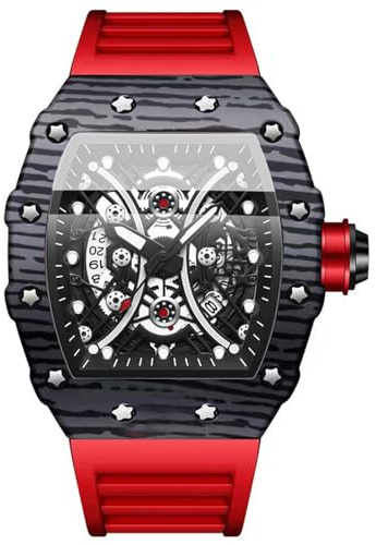 Silverora Orologi da uomo in silicone Tonneau – 3 ATM impermeabile ingranaggio analogico al quarzo, calendario, cinturino in silicone, orologio sportivo con lancette luminose, regalo per uomini e