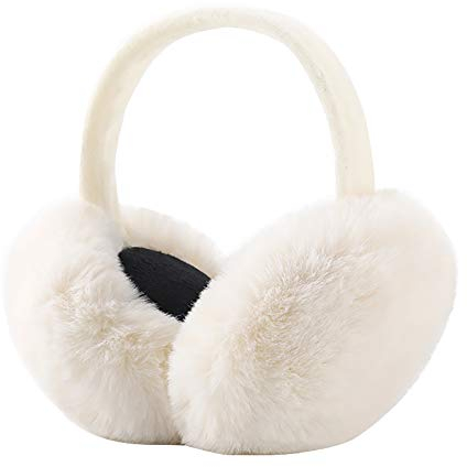 VUCDXOP Winter Ohrenwärmer Damen, Abnehmbar Waschbar Plüsch Ohrenschützer, Outdoor Ohrenmuscheln, Faltbare Earmuffs, Weiß