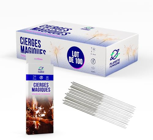 Planete Fumigene Cierge Magique Petit Modèle 14/18cm, durée 40 Secondes - Lot de 100 - Accessoire de Décoration pour Gateaux Anniversaire Enfant & Adulte, Cierges Magiques étincelante - Catégorie F1