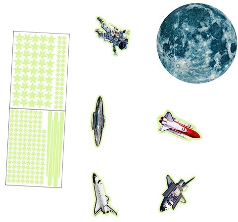 CIMAXIC Nachtleuchtende Mond Sterne Astronaut Aufkleber Aus Pvc Für Fenster Glastür Dekoration Abnehmbar Kinderzimmerparty Halloween Weihnachten