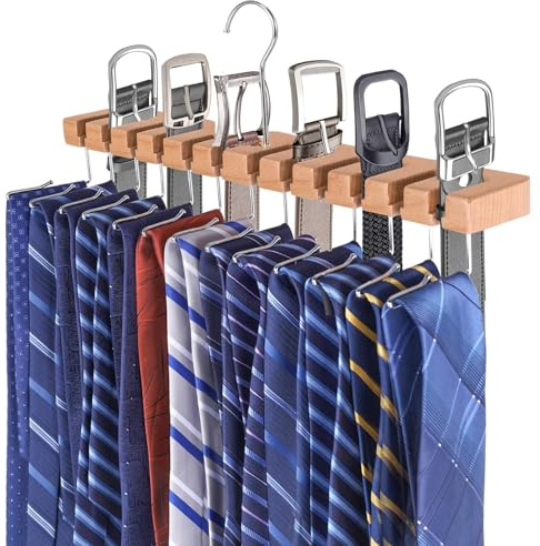 lomonmen Krawattenhalter,Gürtelaufhänger für Schrank,Gürtelhalter aus Holz mit 25 Speicherkapazität für Krawatten Gürtel Schals Accessoires