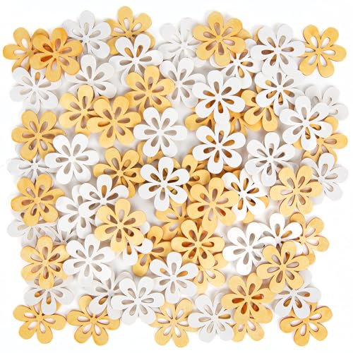 Logbuch-Verlag 72 piccoli fiori di legno gialli e arancioni fiori sparsi decorazioni da tavolo estive 4 cm