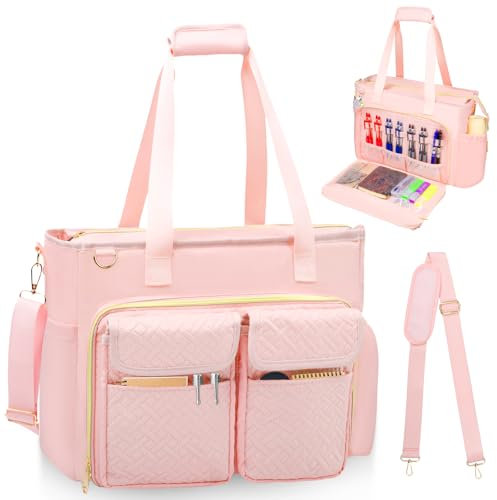 Covkev Bolsa de mano para profesores con compartimento para laptop, Rosa (Cherry pink), Extra Large
