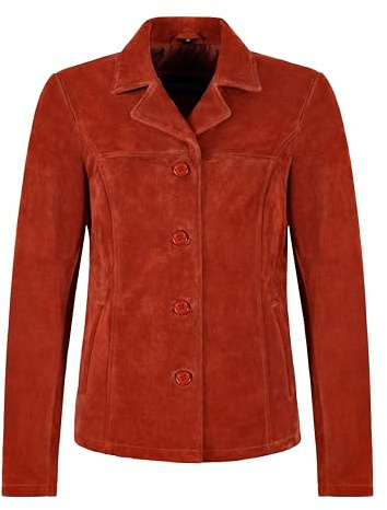 Carrie CH Hoxton Giacca da donna in vera pelle scamosciata con bottoni a scatola, modello blazer classico Jennifer 8728 (IT, Numero, 42, Regular, Regular, Orange)