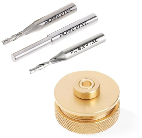 POWERTEC 72028V Router Bits Solid Brass Inlay Kit | for 1/4 Templates for High RPM Routing, Includes 2pc 1/8 Spiral Router Bit/Cutter, 1/4 Shank, Universal Bushing, Retainer Nut, Collar, Alignment Pin