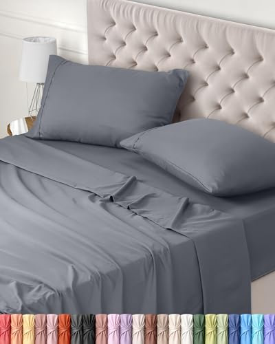 Utopia Bedding - Set Lenzuola Letto Matrimoniali 4 Pezzi 160x200 cm - Spazzolata Poliestre di Microfibra - Oeko-Tex Certificato - Lenzuolo con Angoli, Lenzuolo Piatto e 2 Federe 50x75, Grigio