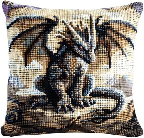 Taxpy Knüpfkissen Set tierischer Drache mit Knüpfhaken und Toolkit zum Selber Knüpfen Kissens, DIY Kissen Dekokissen, 43x43cm