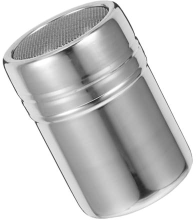 SOLUSTRE Stainless Steel Sugar Shaker Dispenser with Lid, Fine Mesh Sifter for Coffee Lattes, Keeps Contents Fresh and Prevents Spills, for Sugar, Chocolate and Random Style