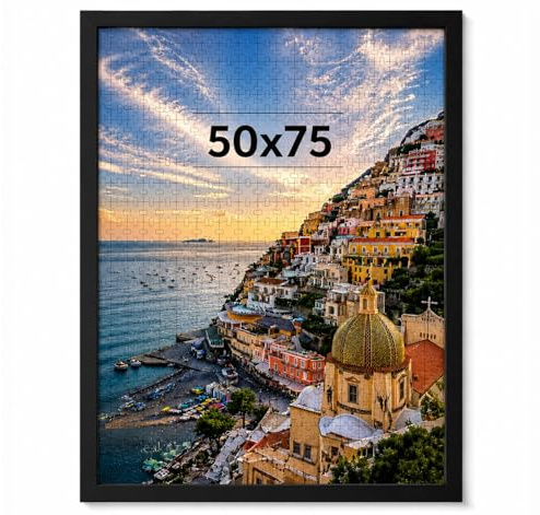 Truevaste Bilderrahmen 50x75 cm Schwarz, MDF Posterrahmen Für Hoch- & Querformat mit Acrylglas, Ideal für Puzzle 1000-1500 Teile & 2:3 Fotos, Moderner Fotorahmen für Poster, Wanddeko & Fotodrucke