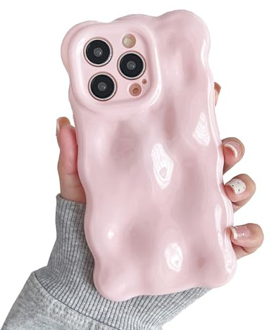 XIZYO Case for iPhone 16 Pro Max 6.9 Inch, Cute Solid Color Curly Wave Shape Soft TPU Bumper Phone Case, for Women Girls Aesthetic Design Silicone Slim Shockproof Phone Cover, Tender Pink