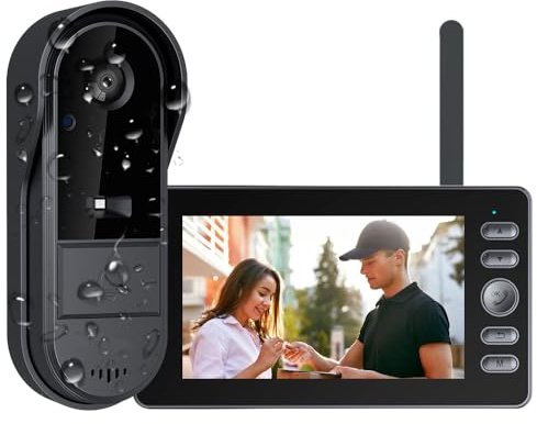 TKMARS Sonnette sans Fil avec Caméra Extérieur Étanche et Écran 4,3'' IPS - Visiophone 1080P Grand Angle 170°, Audio Bidirectionnel, Vision Nocturne - Kit Portier Vidéo sans WiFi, Prêt à l'emploi