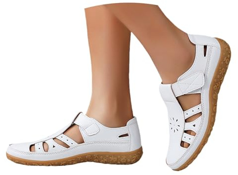 Momolaa UK Deals Closed Toe Sandals for Women Wide Fit Athletic Walking Sandal Slip on Comfortable Cutout Hiking Touch Close Strap Sandals Summer Shoes Ladies Footwear Gifts