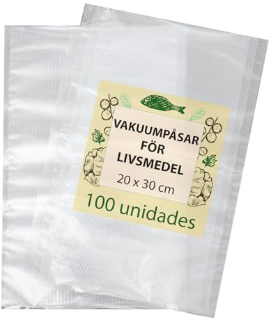 100 st vakuumpåsar för livsmedel för vakuumförpackare, 20 x 30 cm, präglat vakuumpåse, vakuumförpackningar, BPA-fria livsmedel, för alla typer av hushållsförpackningar
