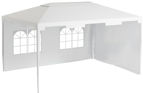 Outsunny Carpa de Jardín 4x3 m Cenador Desmontable Exterior con 2 Ventanas 2 Paneles Laterales y Marco de Acero Resistente al Agua Anti-UV Gazebo para Patio Terraza Blanco