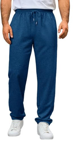 Runcati Pantalones de chándal para hombre, corte regular, pantalones de deporte, largos, informales, pantalones de deporte, pantalones de chándal elásticos, con cordón, azul oscuro, L
