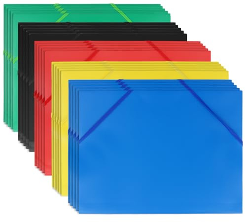 SYUTBOU 30 stycken 31,5 x 24 cm plastmapp A4, set med 5 färger, plast A4-postmapp, gummimapp för kontor, mappar, möten och rapporter