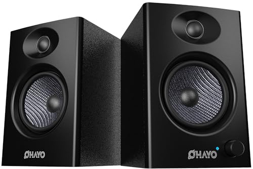 OHAYO C6 Bookshelf Speakers with 60W Peak Power, Stereo 2.0, Active Bluetooth 5.3, RCA/AUX/USB Input,Integrated Sound Card for Music and Gaming, PC Speakers for Desktop PC,TV or Laptop, Black