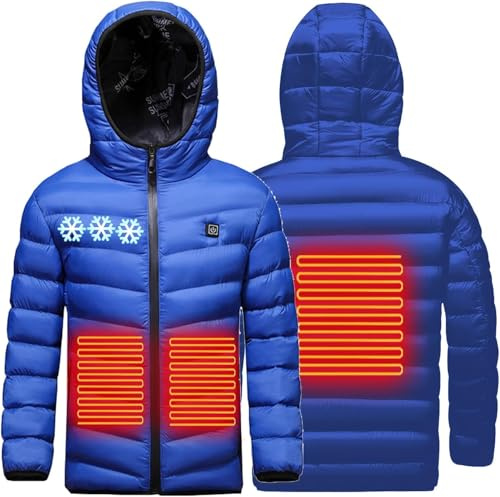 Manteau Doudoune Chauffant Enfants USB Manteau Doudoune Chauffant Electrique Garçons Filles avec 3 Zones de Chauffage pour Le Travail en extérieur Tenue Quotidienne Ski Équitation Moto