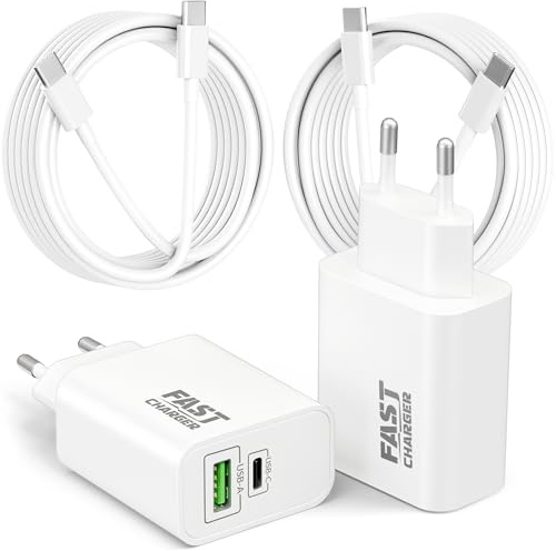 40W 2-port USB-C-Snabbladdning för Samsung Galaxy S26 Ultra Plus S25 S24 S23 S22 A55 A54 A53 A35 A15, Tab S10 S9, USB-C 40W Snabbladdare + USB A 30W Adapter med 2m typ C-kabel, 2-pack