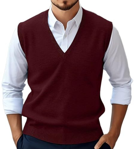 Oanviso Pull en Tricot pour Homme Gilet Col en V sans Manches Classique Pulls Slim Fit Gilets Chemise Tricoté Débardeurs Business Pull-Over Élastique