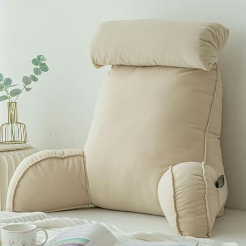 Homesally Oreiller de Lecture avec Accoudoirs,Coussin de Soutien du Dos ​Parfait,Idéal pour Une Utilisation sur Les Lits et Les canapés,pour Regarder la télévision ou Lire,Off White