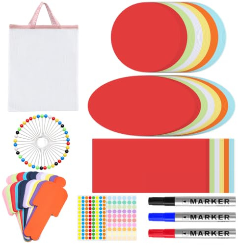 TTTWWW Moderationskort-set, 460 stycken presentationskort, för kontor, skola, moderationskort rund oval rektangulär och personlig, moderationsmaterial, moderationsfodral, indexkort färgglada